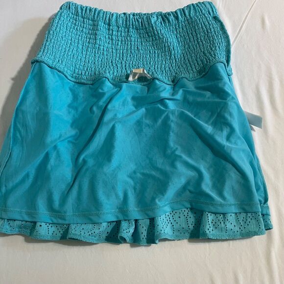 Michael Kors Tiered Ruffle Eyelet Skirt Smocked Waist Blue Medium NWT - Picture 8 of 13